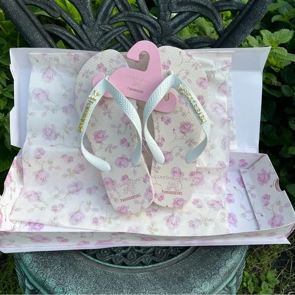 NWT LoveShackFancy x Havaianas Sterling Dusk Ribbon Rosa Flip Flops Size 7/8 - Picture 2 of 10
